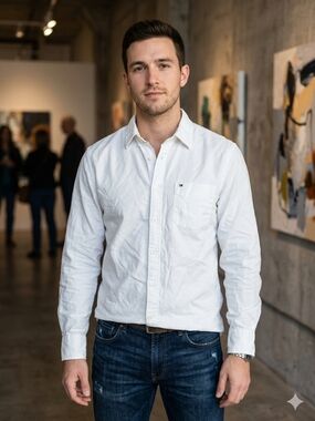 Tommy Hilfiger White Long-Sleeve Button-Down Shirt M 15.5-16 Custom Fit